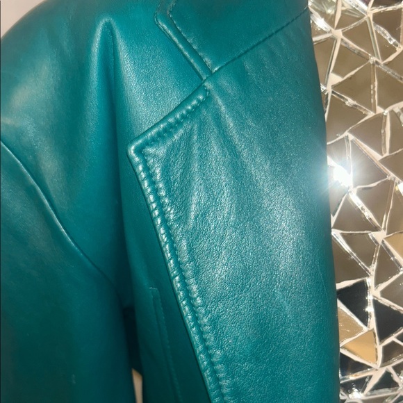 Nancy Heller Rare Vintage Green Genuine Leather Women's Pantsuit Set M - Picture 8 of 9